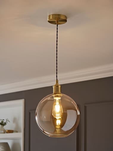 Bellamy Brushed Gold Lamp Holder with Amber Glass Shade