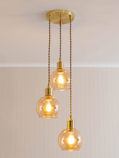 Bellamy Brushed Gold Cluster Lamp Holder with Amber Glass Shade