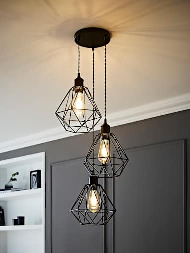Diablo Matte Black Cluster Lamp Holder with Black Cage Shades