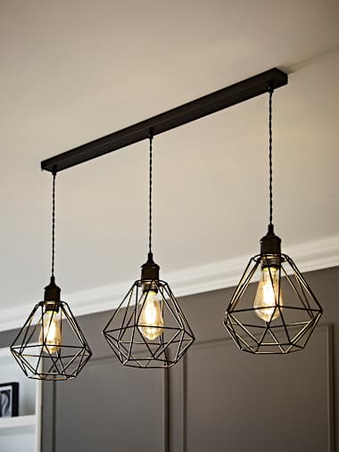 Diablo Matte Black Adjustable Bar Lamp Holder with Black Cage Shades