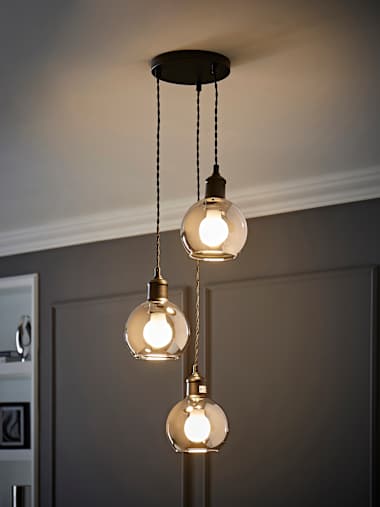 Shaw Brushed Chrome Cluster Lamp Holder with Smoked Glass Shades