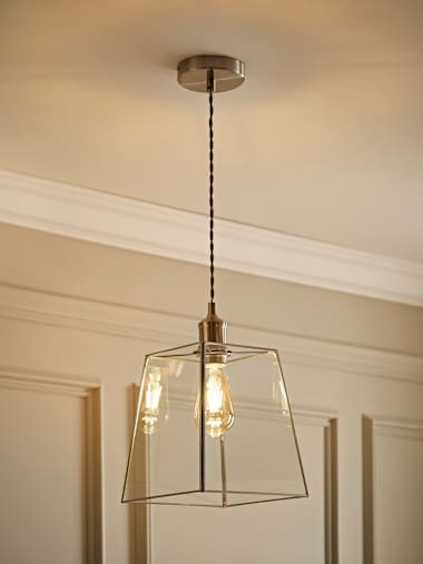 Susie Brushed Chrome Lamp Holder with Glass Shade