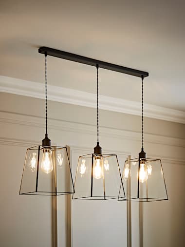 Susie Matte Black 3 Drop Bar Lamp Holder with Glass Shades