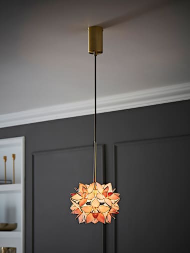 Reine Brushed Gold Threaded Lamp Holder with Pink Glass Flower Shade