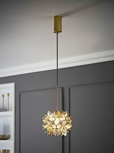 Fiona Brushed Gold Threaded Lamp Holder with Clear Glass Flower Shade
