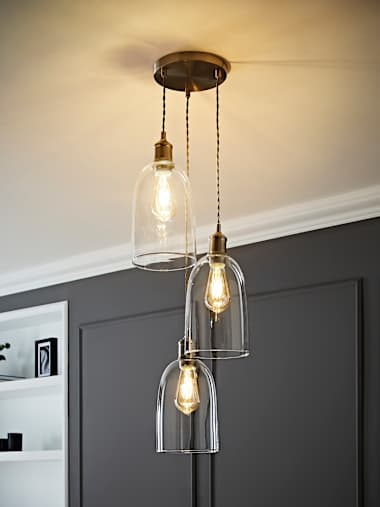 Kira Brushed Chrome Cluster Lamp Holder Ceiling Light with Glass Dome Shades