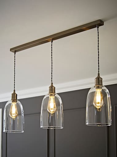 Kira Brushed Chrome Bar Lamp Holder with Glass Dome Shades