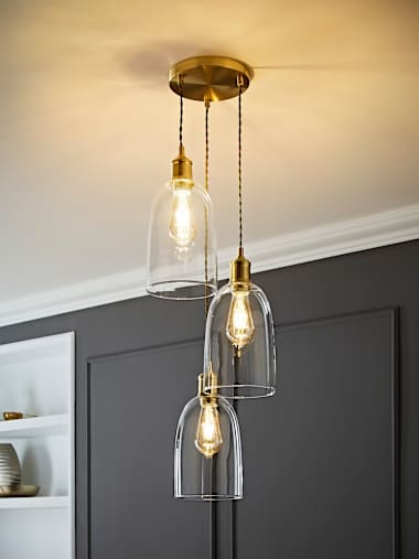 Kira Brushed Gold Cluster Lamp Holder with Glass Dome Shades