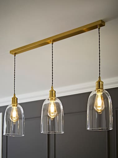 Kira Brushed Gold Adjustable Bar Lamp Holder with Glass Dome Shades