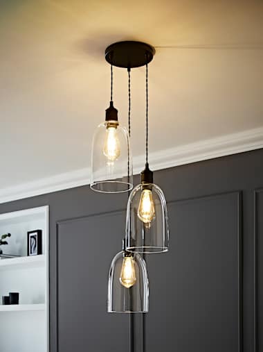 Kira Matte Black Cluster Lamp Holder Ceiling Light with Glass Dome Shades