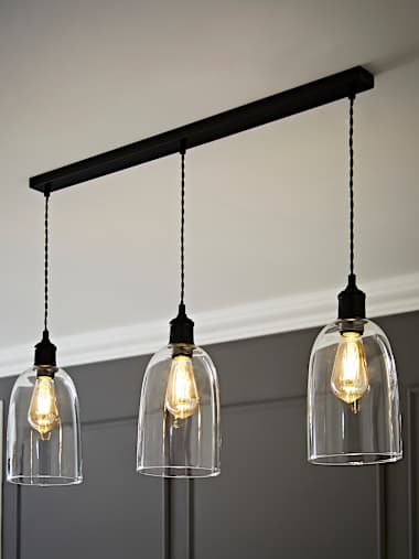 Kira Matte Black Bar Lamp Holder with Glass Dome Shades