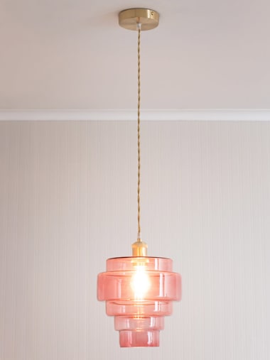 Lane 5 Tier Pink Glass Brushed Gold Ceiling Light