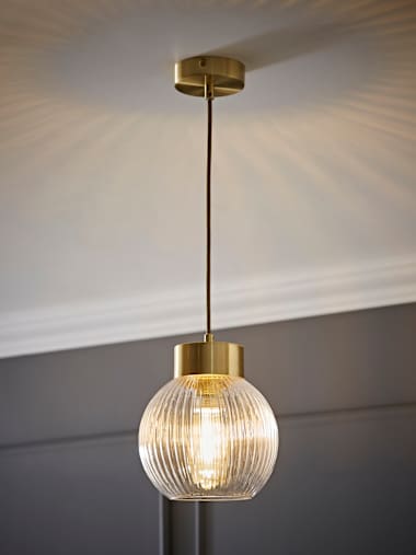 Brianna Brushed Gold Cap Lamp Holder with Ribbed Glass Shade