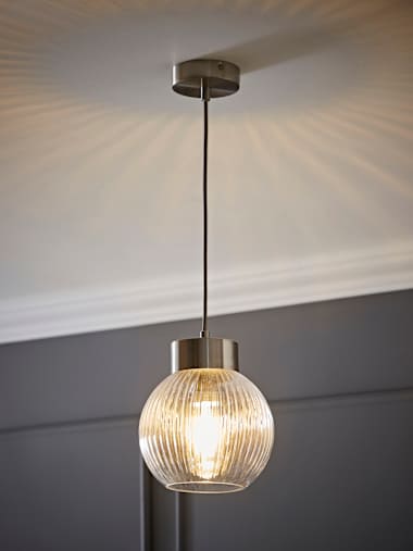 Brianna Brushed Chrome Cap Lamp Holder with Ribbed Glass Shade