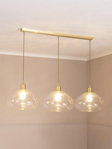 Shaw Brushed Gold 3 Drop Bar Ceiling Light with Clear Glass Shades