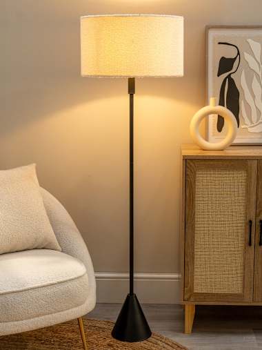 Mitch Black Triangle Floor Lamp with Cream Boucle Shade