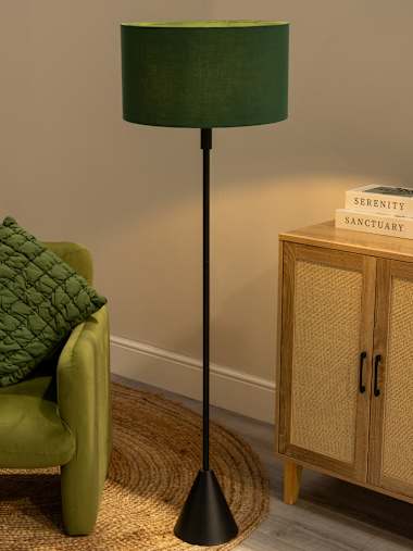 Mitch Black Triangle Floor Lamp with Forest Green Shade