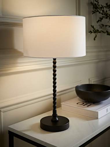 Maeve Black Bobbin Table Lamp with White Fabric Shade