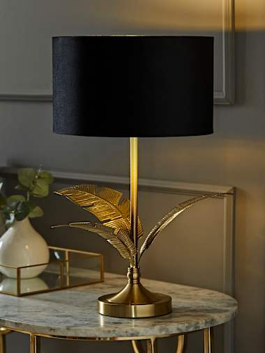 Christina Gold Leaves Table Lamp with Black Velvet and Gold Shade