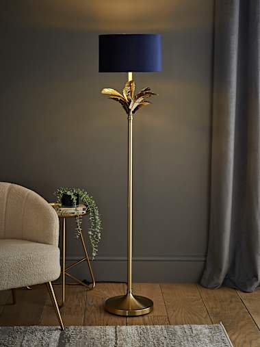 Christina Gold Leaves Floor Lamp with Navy Velvet and Gold Shade