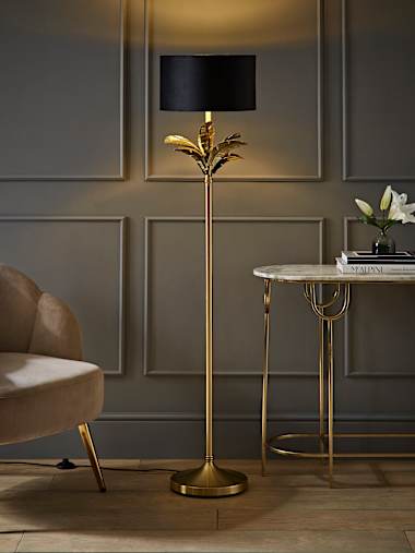 Christina Gold Leaves Floor Lamp with Black Velvet and Gold Shade