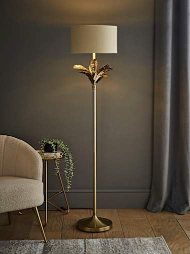 Christina Gold Leaves Floor Lamp with Beige and Gold Shade