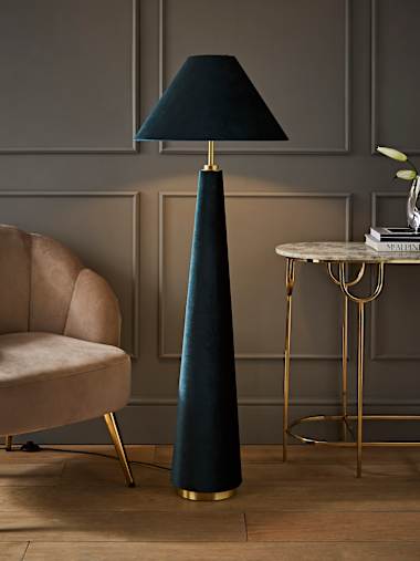 Martha Teal Velvet Conical Floor Lamp