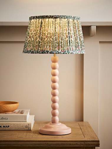 Rose Pink Bobbin Table Lamp with Floral Print Pleated Shade