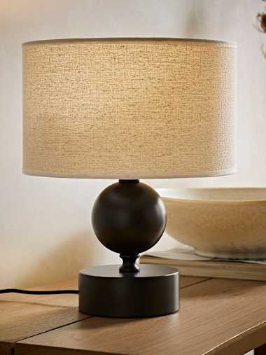 Anthony Black Candlestick Table Lamp with Natural Linen Shade