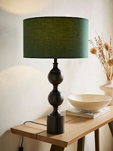 Declan Black Metal Candlestick Table Lamp with Forest Green Shade