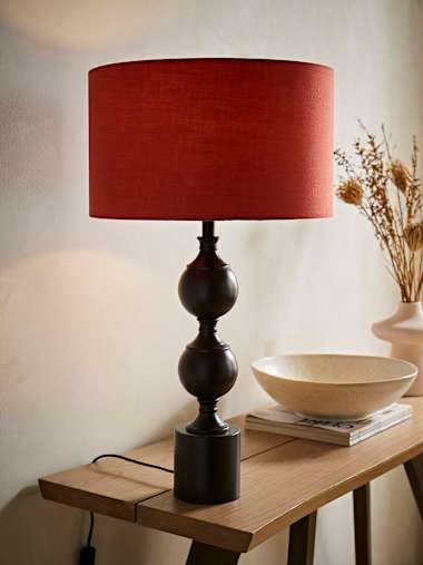 Declan Black Metal Candlestick Table Lamp with Rust Shade