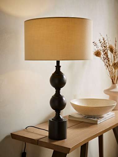 Declan Black Metal Candlestick Table Lamp with Natural Shade