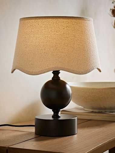 Anthony Black Candlestick Table Lamp with White Trim Scalloped Shade