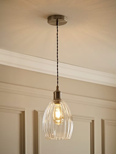 Cheltenham Brushed Chrome and Ribbed Glass Pendant Ceiling Light