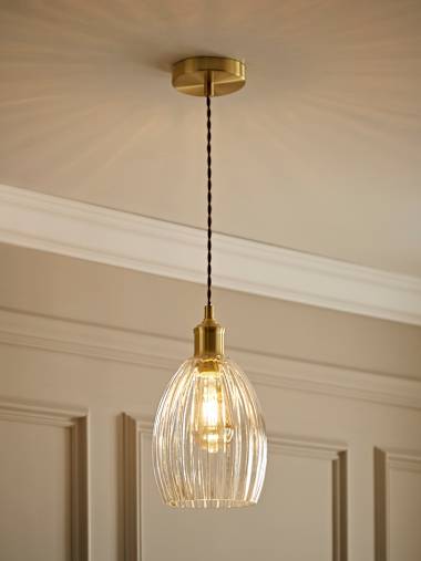 Cheltenham Brushed Gold and Ribbed Glass Pendant Ceiling Light