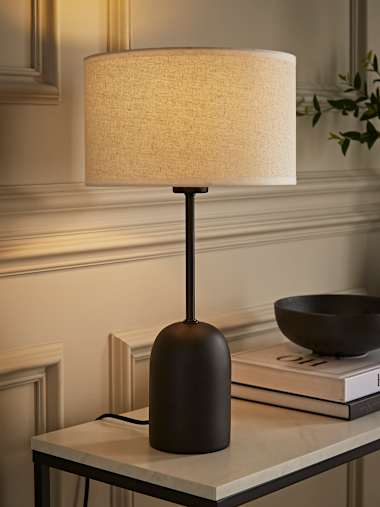 Kaiden Black Dome Table Lamp with White Trim Linen Shade