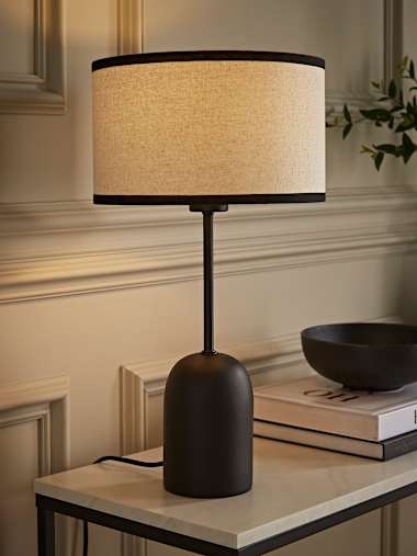 Black Dome Table Lamp with Black Trim Linen Shade