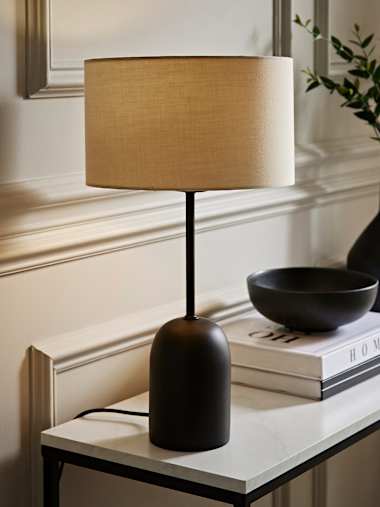 Black Dome Table Lamp with Cream Shade
