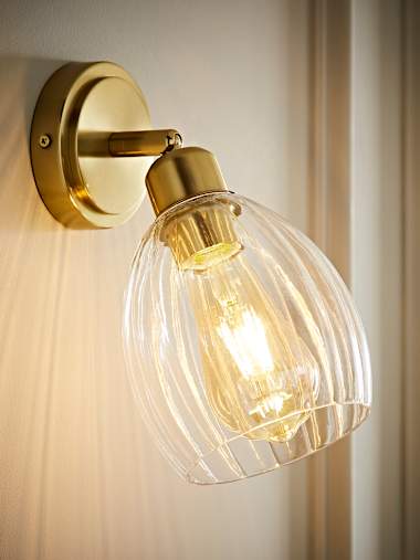 Cheltenham Pair of Brushed Gold and Ribbed Glass Dome Adjustable Wall Lights