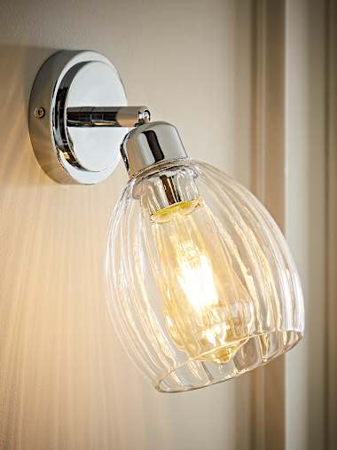 Cheltenham Pair of Polished Chrome and Ribbed Glass Dome Adjustable Wall Lights