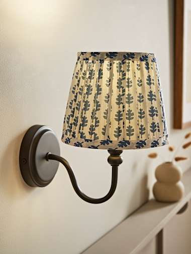 Binky Matte Black Rechargeable Wall Light with Blue Pleated Shade