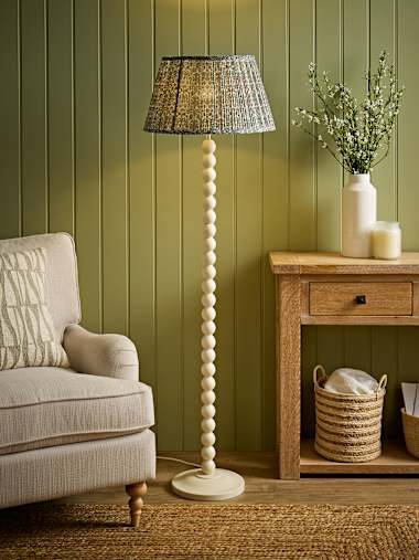 Cream Bobbin Floor Lamp with Floral Print Shade