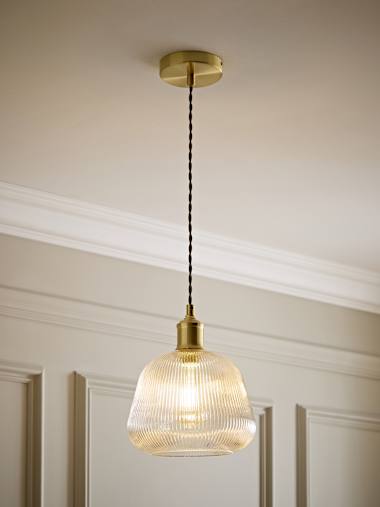 Brushed Gold and Ribbed Glass Bell Pendant Ceiling Light