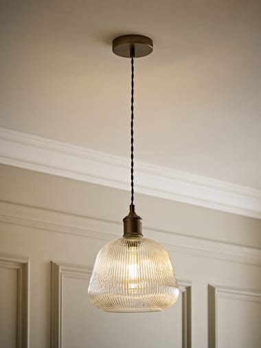 Brushed Brass and Ribbed Glass Bell Pendant Ceiling Light
