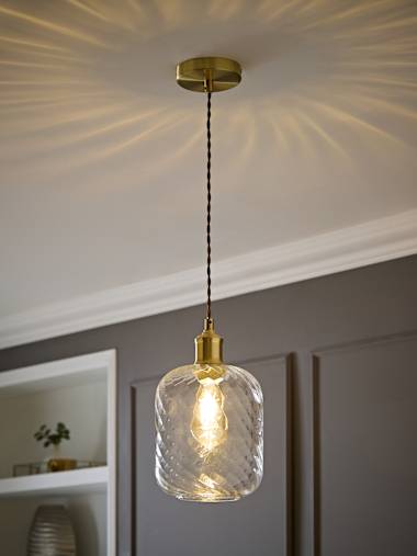 Brushed Gold and Clear Swirl Glass Ceiling Pendant Light