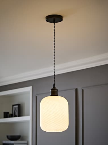 Matte Black and Frosted Swirl Glass Ceiling Pendant Light