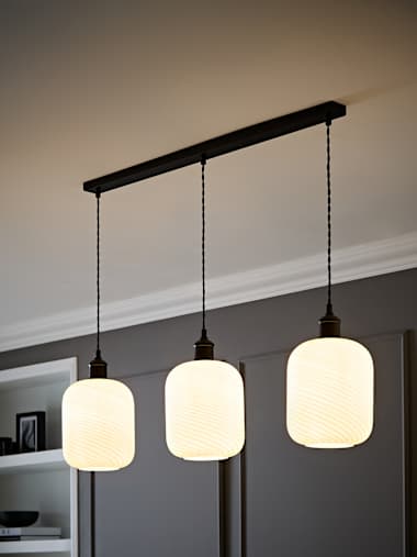 Matte Black and Frosted Swirl Glass 3 Drop Diner Ceiling Light