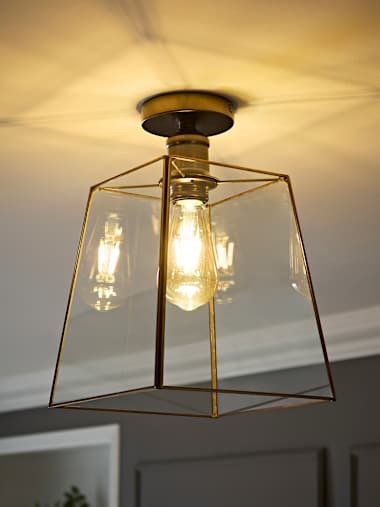 Brushed Brass Flush Ceiling Light with Glass Shade