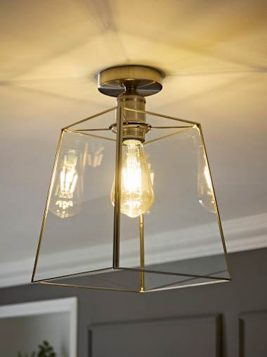 Brushed Chrome Flush Ceiling Light with Glass Shade