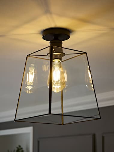 Matte Black Flush Ceiling Light with Glass Shade